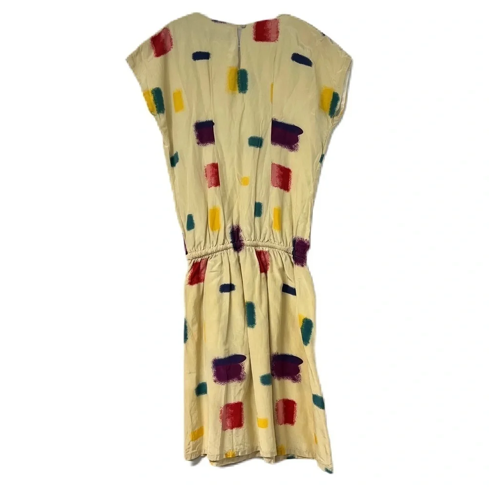 Tarantela Girls 14 Rainbow Brushstroke Elastic Waist Short Sleeve Dress yellow